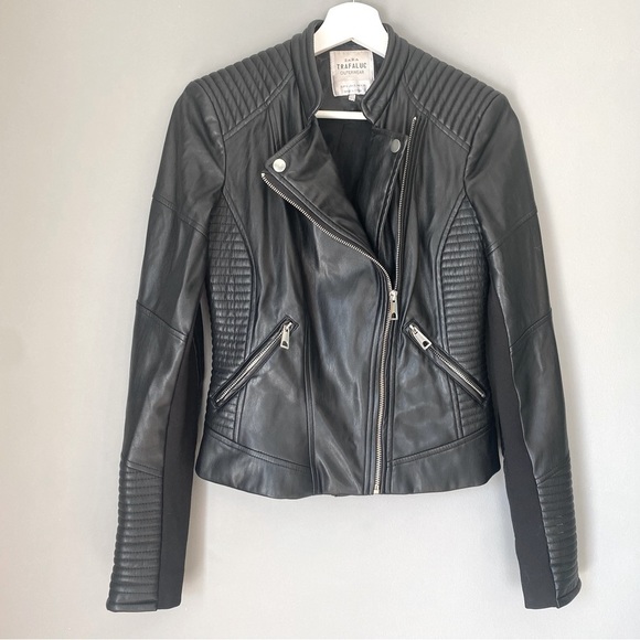 Zara Trafaluc Black Faux Leather Biker Jacket - Picture 2 of 14